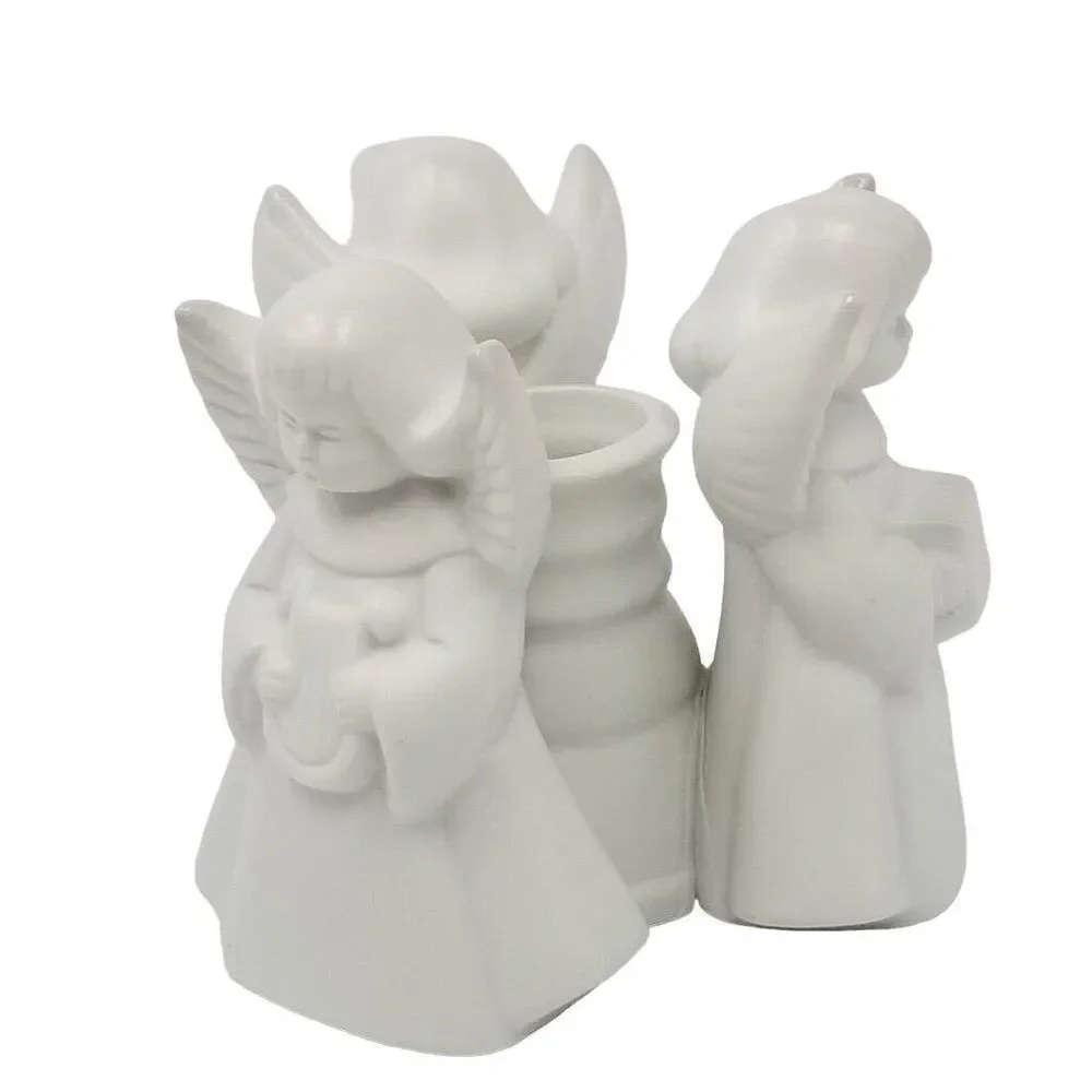 Vintage 90s Angel Trio Porcelain Bisque Candleholder Centerpiece New Holiday